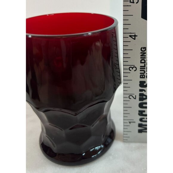 Set Of 3 Vintage Red Ruby Glasses 8Oz With Unique Hexagonal Base Design - Picture 4 of 4